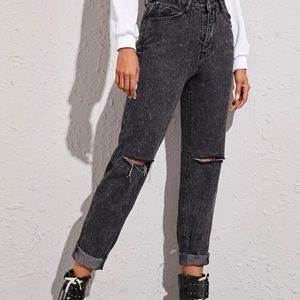 High wasted ripped mom jeans.